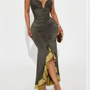 Elegant Olive Green Evening Dress